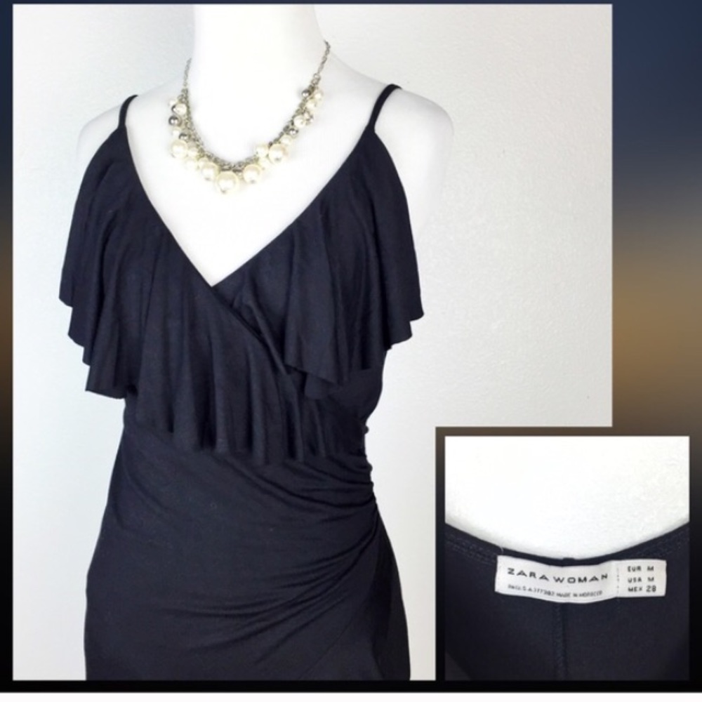Zara Sexy Black Faux Wrap Dress - Picture 3 of 4