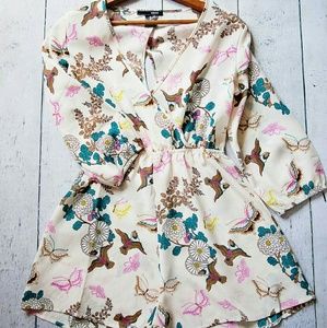 The little sparrow bird & butterfly print romper