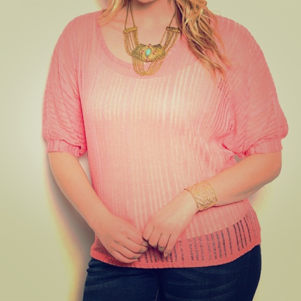 Polyester open stich light weight coral sweater