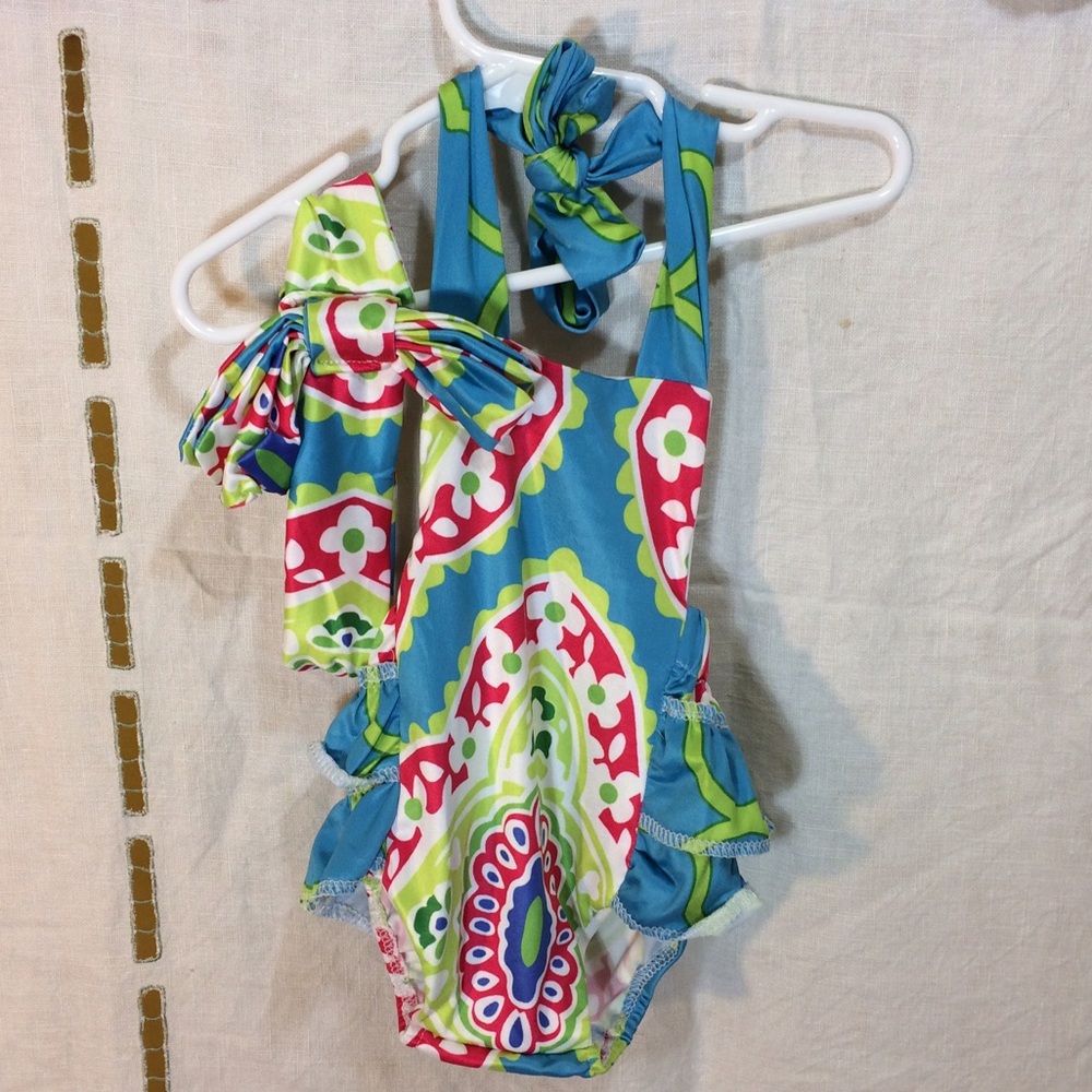 🔥 sale Colorful swim Romper and head band nwot - Picture 1 of 3