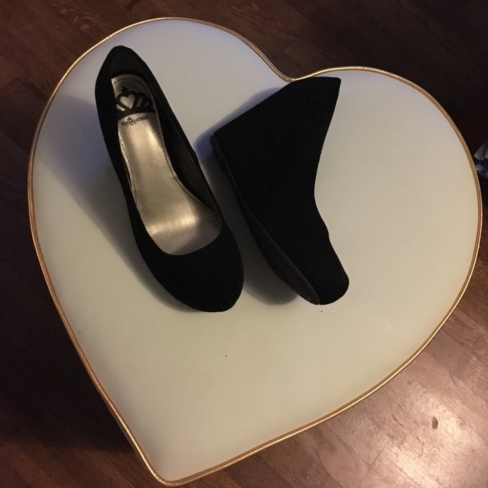 Black  faux suede fergalicious wedges