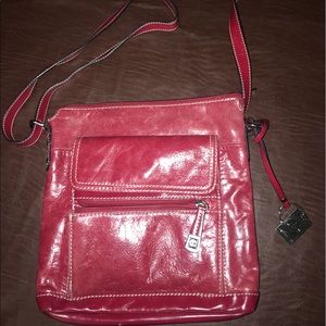 classic red shoulder purse.