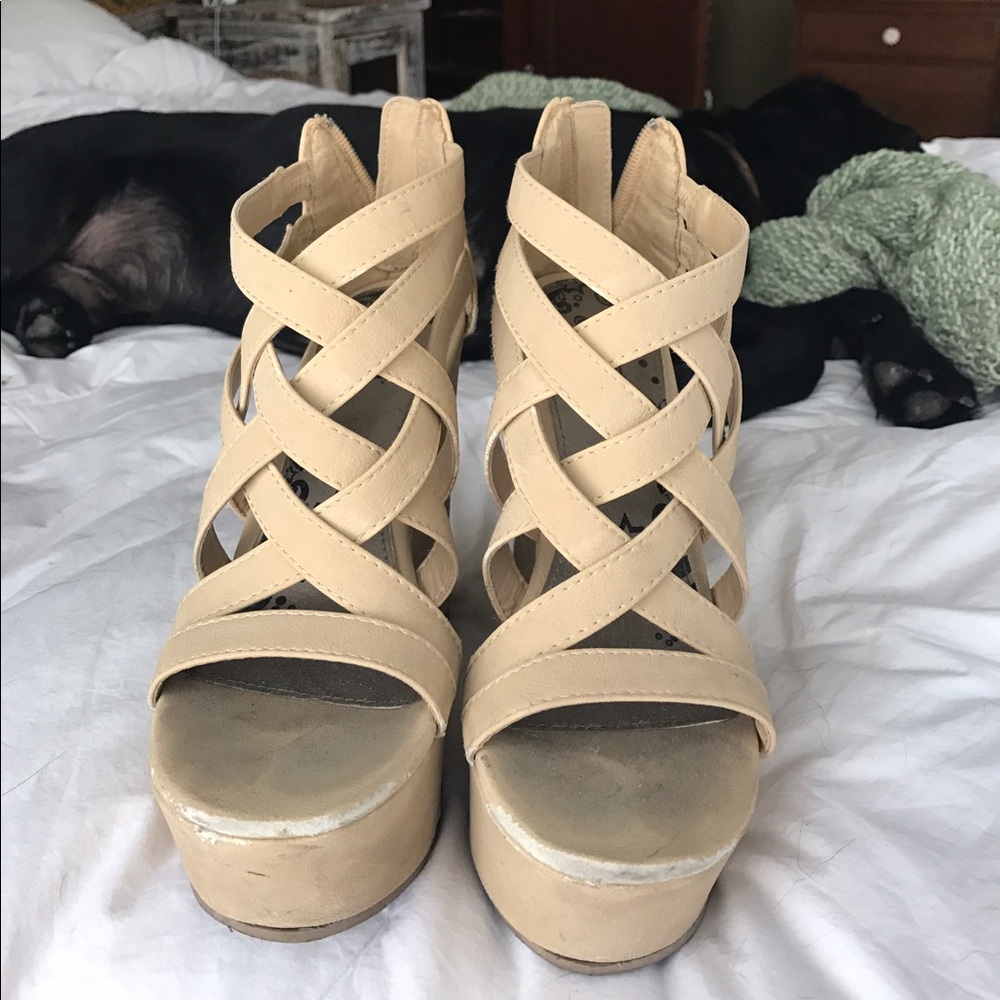 Nude Strappy Wedges