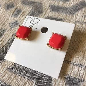 Red Square Stone Earrings