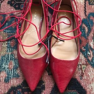 NWT Zara Red Lace Up FLATS 50% OFF
