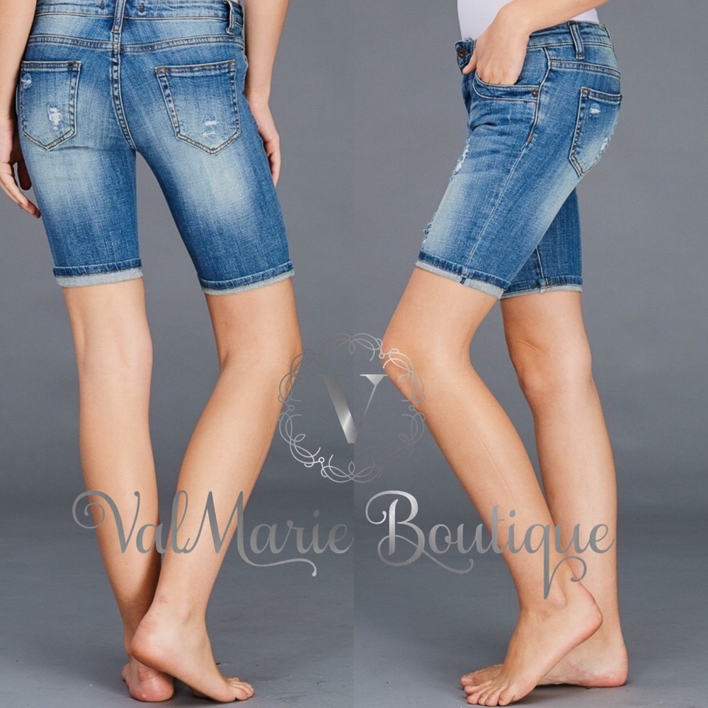 Distressed Denim Bermuda Shorts - Picture 3 of 4