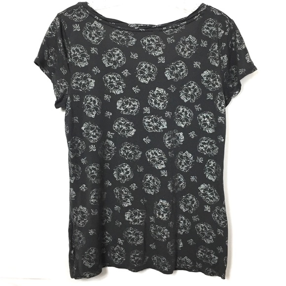 Gray Skull Rock & Republic T Shirt Top Medium - Picture 2 of 3