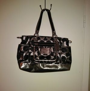 Coach purse grey black with purple lining