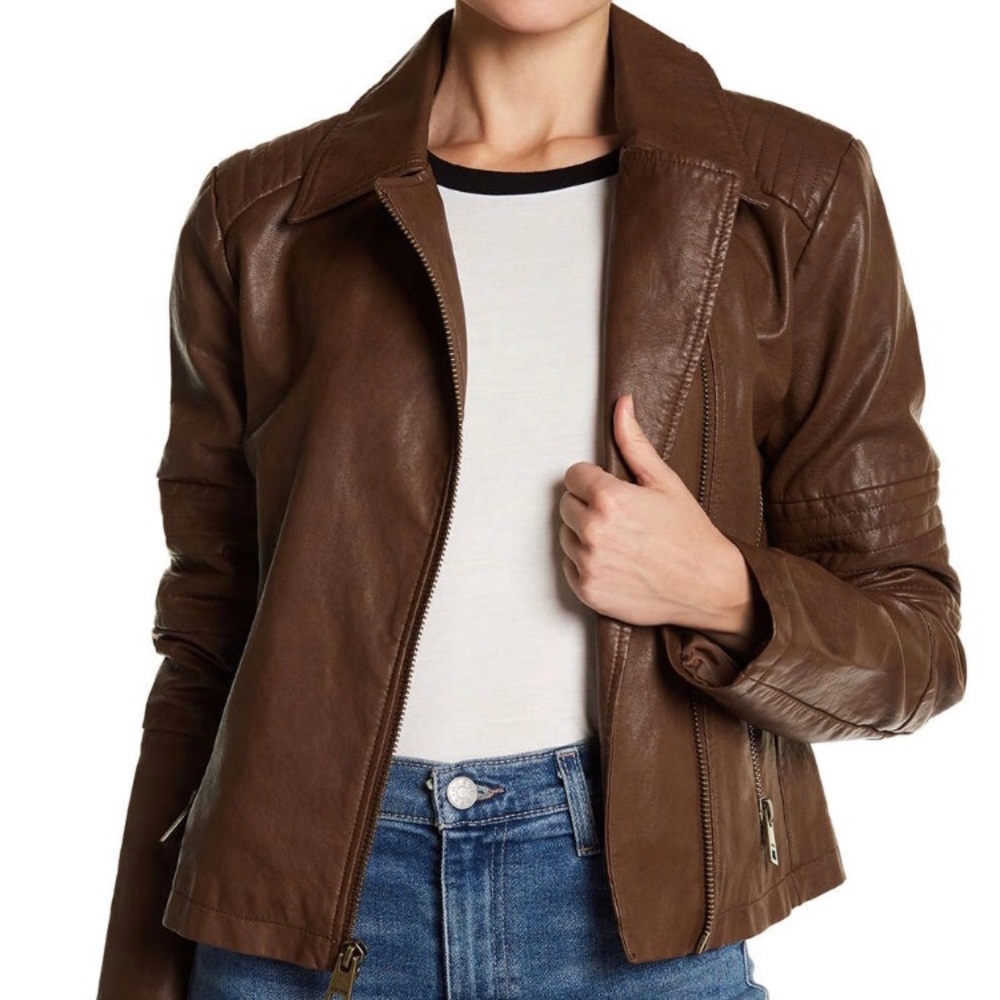 Levi's Moto Faux Leather Jacket Large Cognac $150