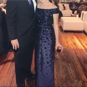 Adrianna Papell embellish offshoulder taffeta gown