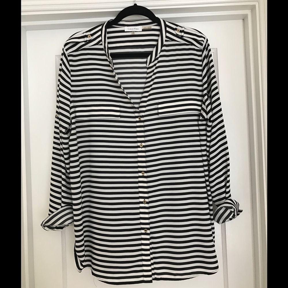 Striped Black and White Calvin Klein Blouse