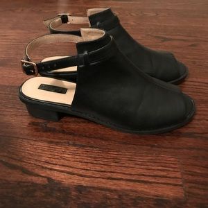 Topshop open back booties with peep toe.