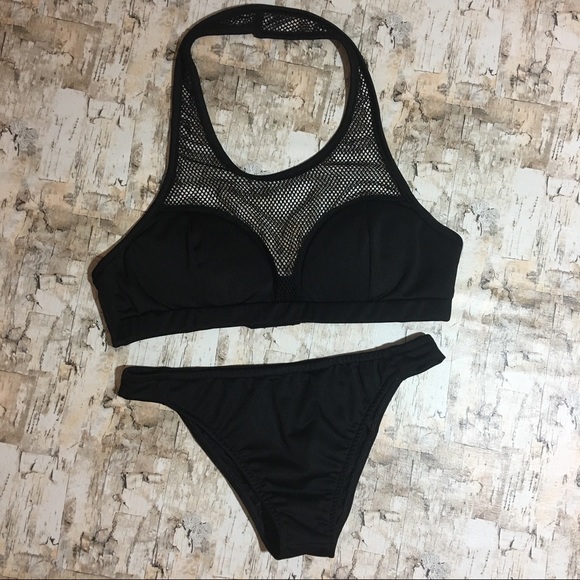 🌸🆕🌸 Black Mesh High Neck Bikini - Picture 2 of 5