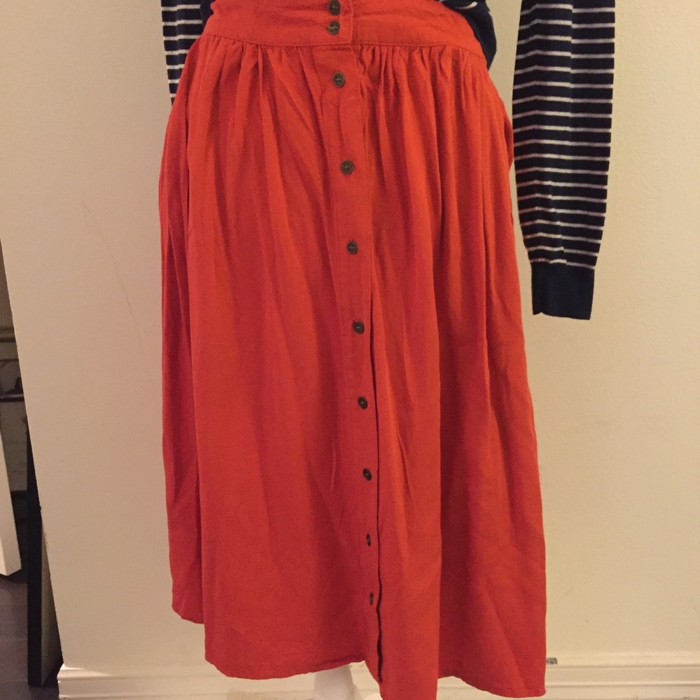 Bright Orange Button Midi Skirt
