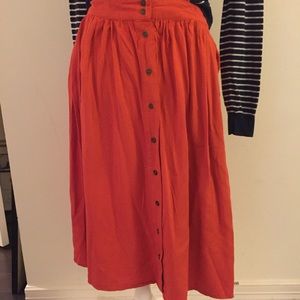 Bright Orange Button Midi Skirt