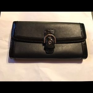 Coach Black Leather Soho Buckle Tri-Fold Wallet