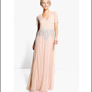 Beaded Cap Sleeve Maxi Gown