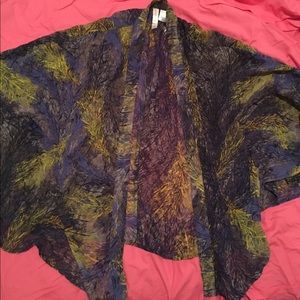 Blue and yellow feather kimono top