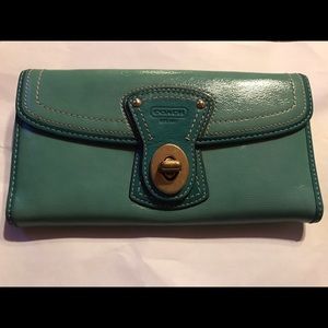 Coach Legacy Pat Leather Envelope Wallet Turquoise