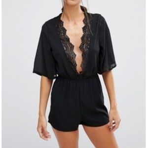 Missguided Black Lace Kimono Romper