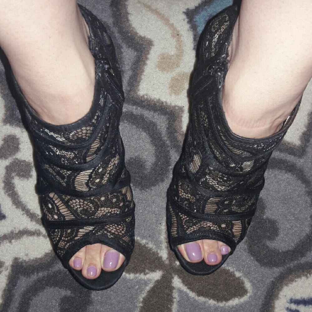 Black lace booties