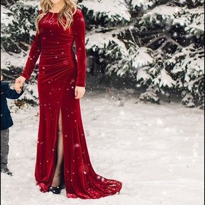 Badgley Mischka Red Velvet Gown