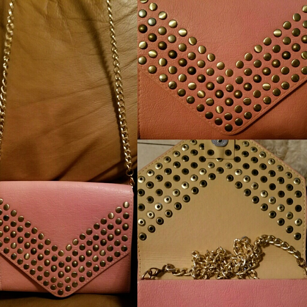 Studded pink small shoulder purse