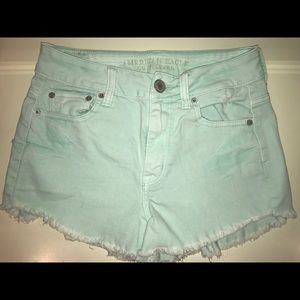 american eagle aqua high waisted denim shorts