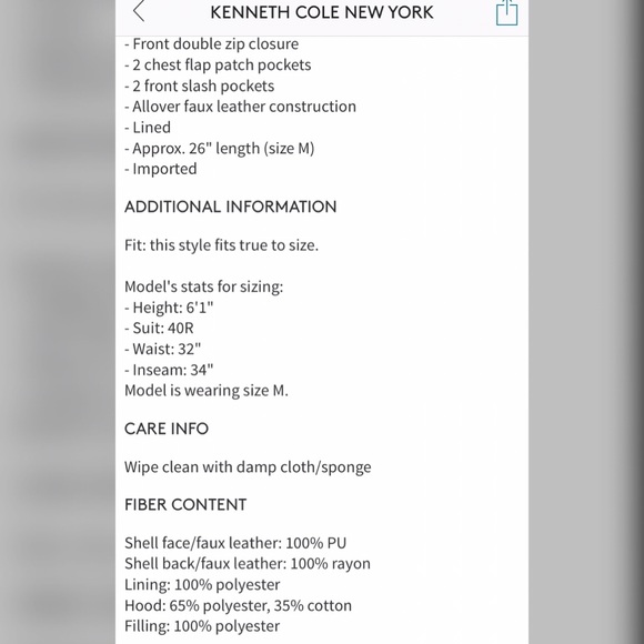 Kenneth Cole NY Hooded Faux Leather M - Picture 8 of 8