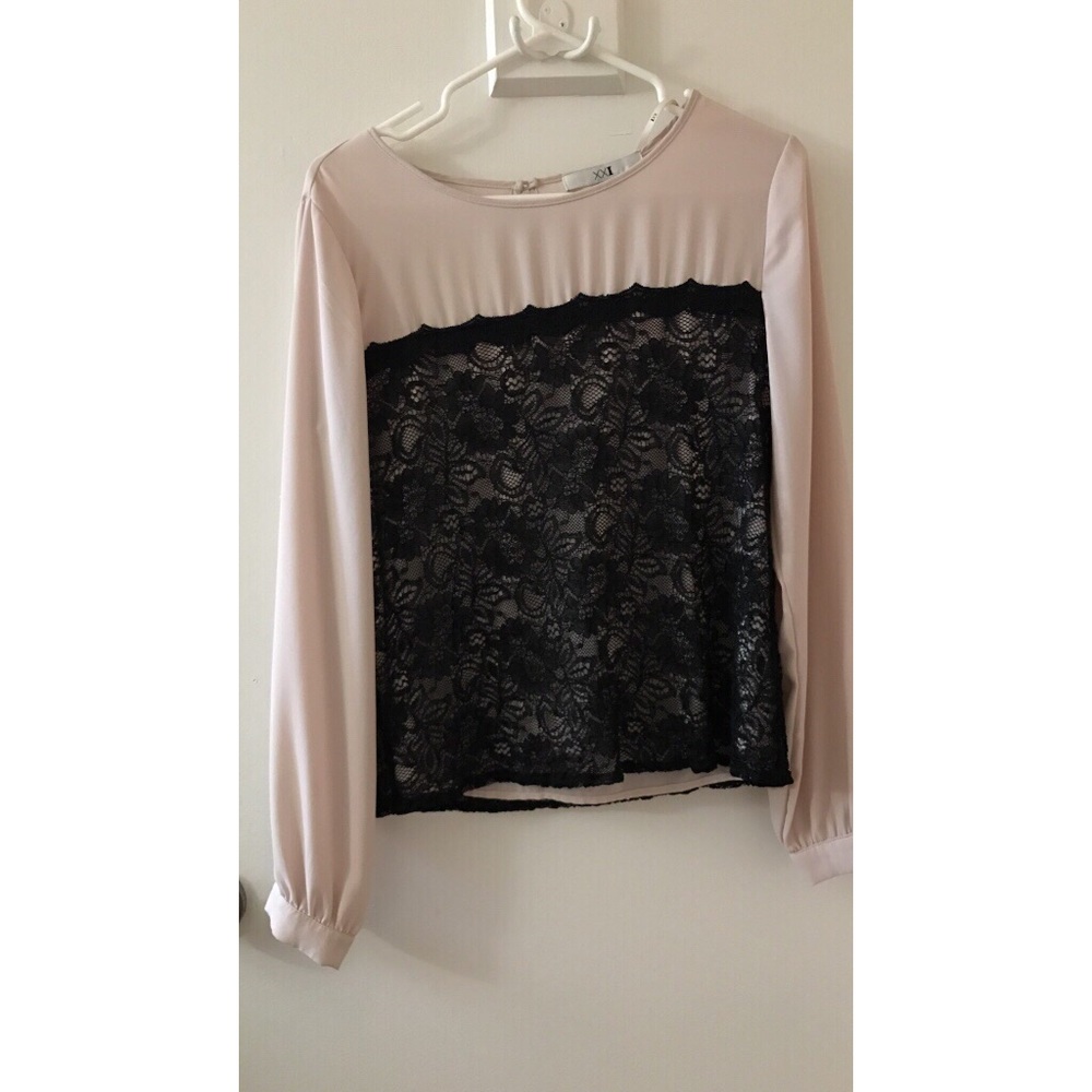 F21 silky/ lace long sleeve blouse