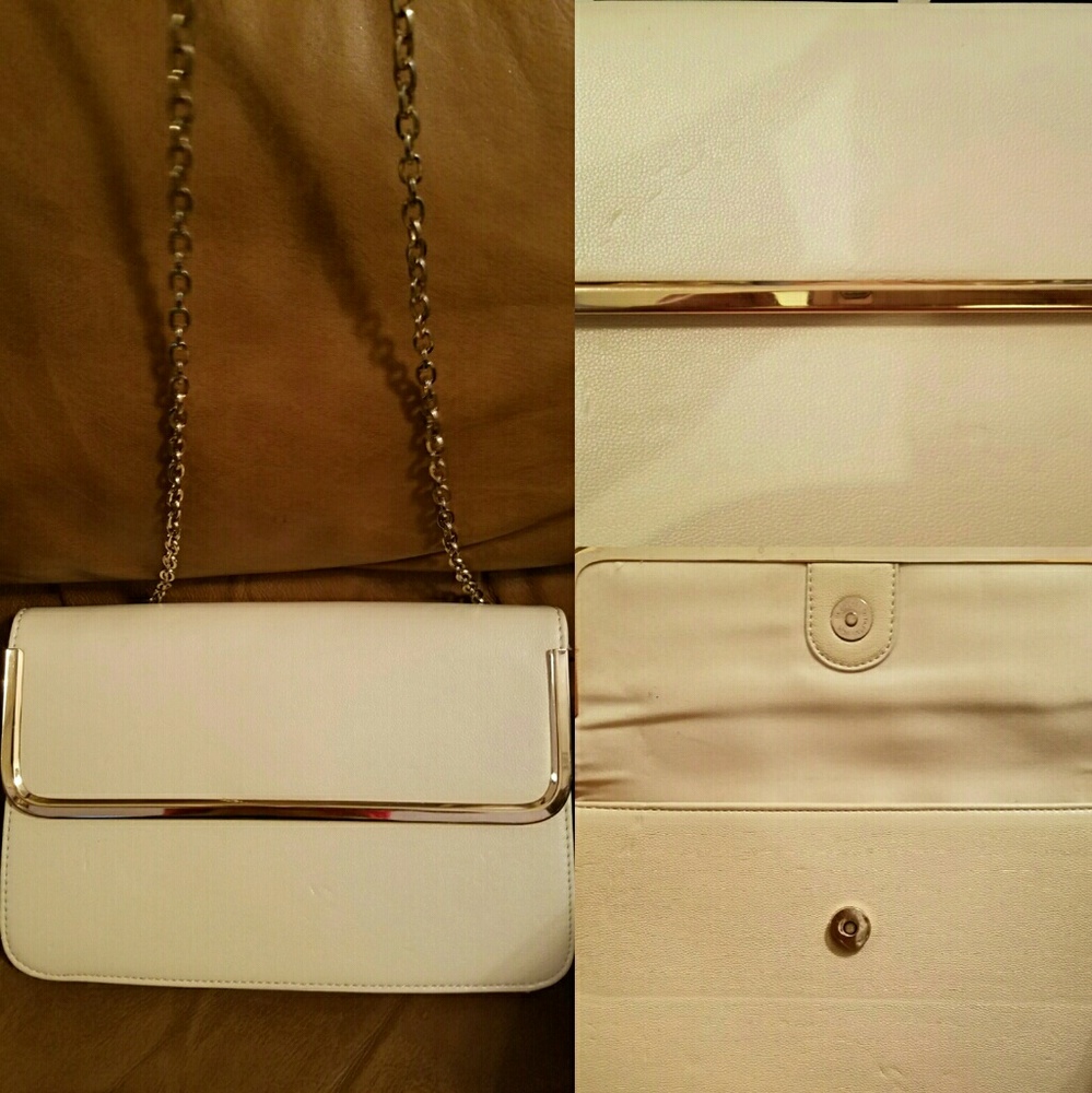 Cream shoulder purse with long chain strap