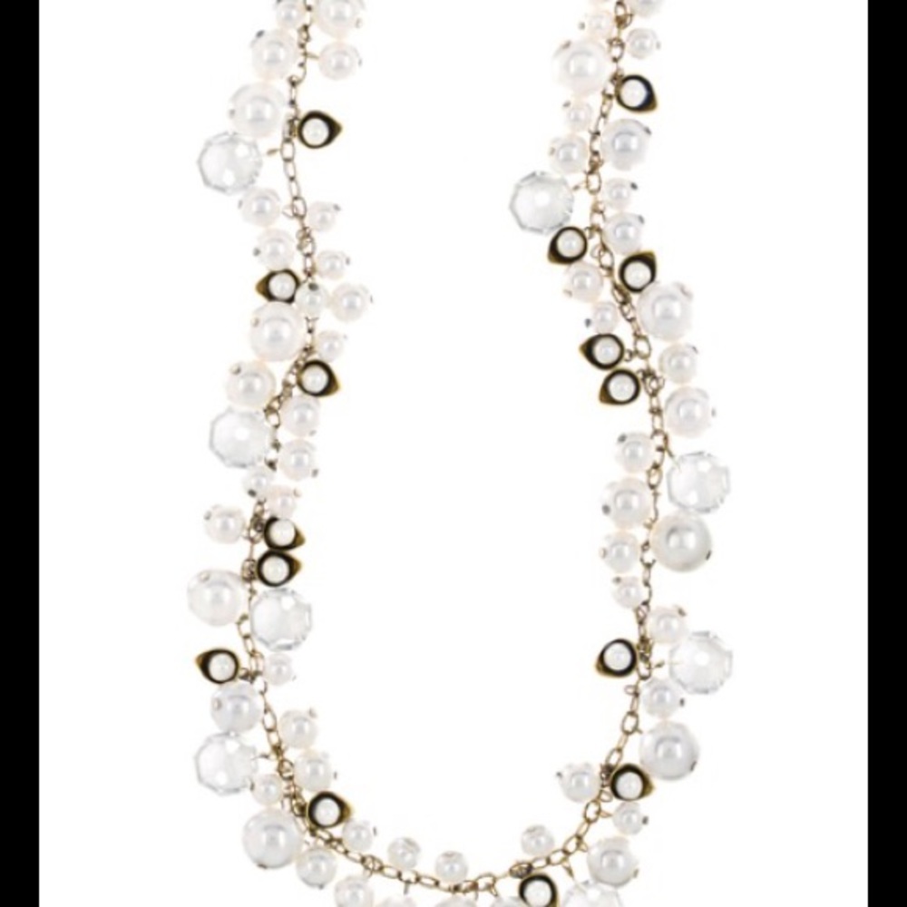 Pearl+crystal drop long necklace