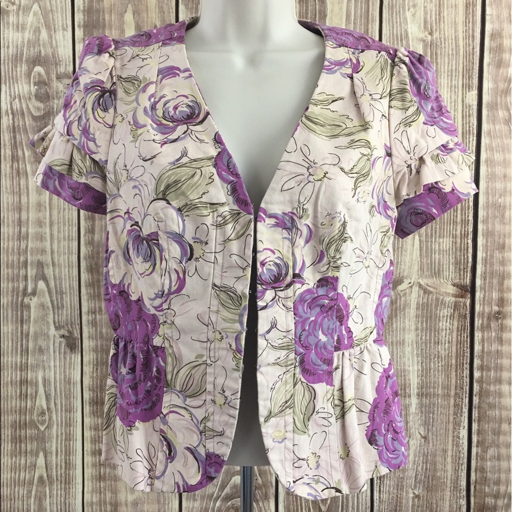 Anthropologie Elevenses Short Sleeve Purple Jacket