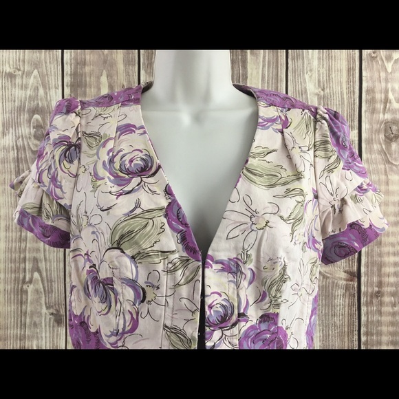 Anthropologie Elevenses Short Sleeve Purple Jacket - Picture 2 of 8
