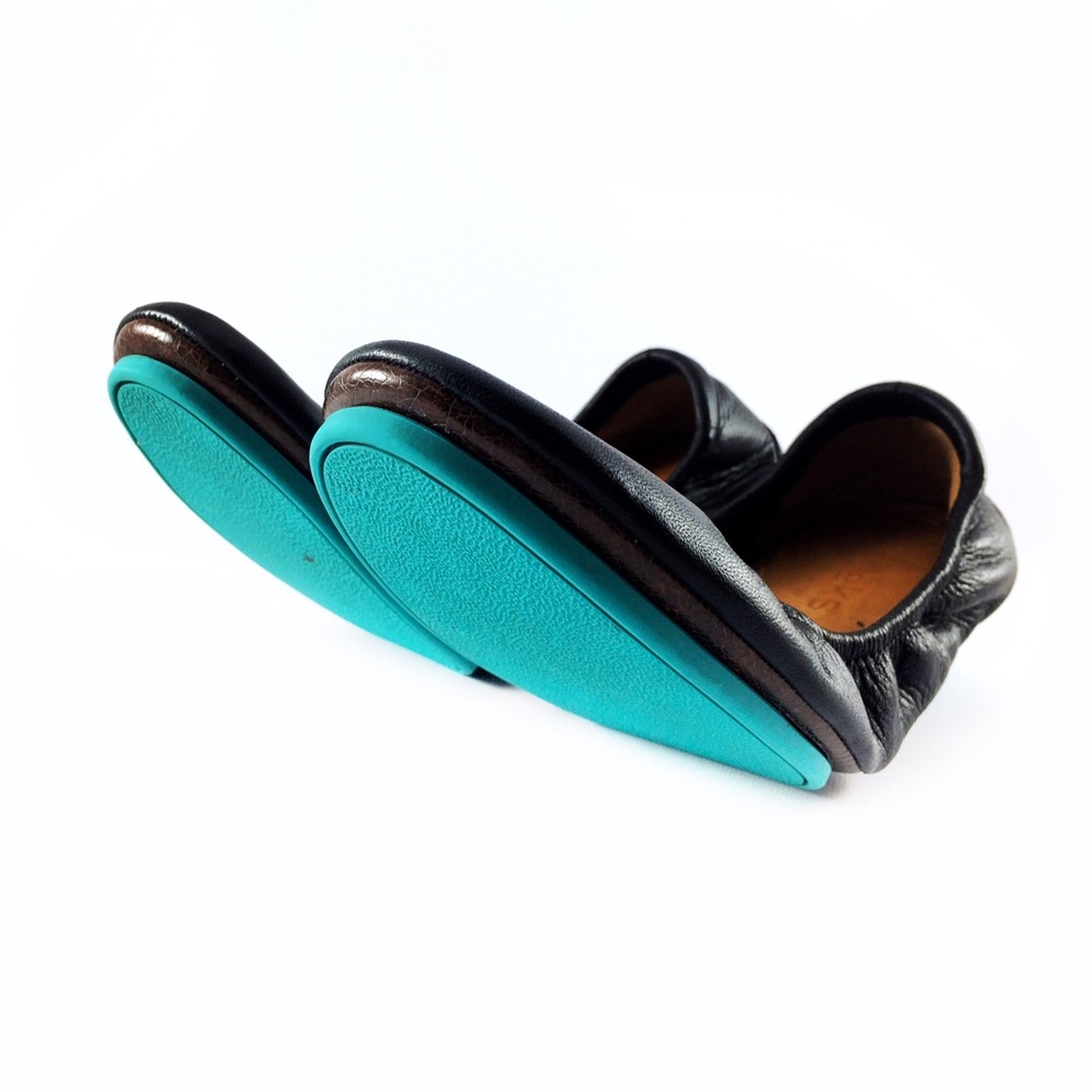 Tieks black leather w/ teal foldable Ballet Flats