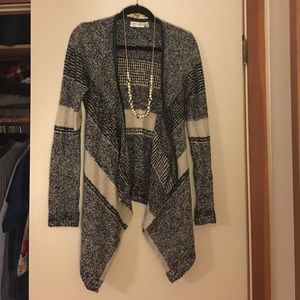 RD Style Laurel Faux Leather Trim Draped Cardigan