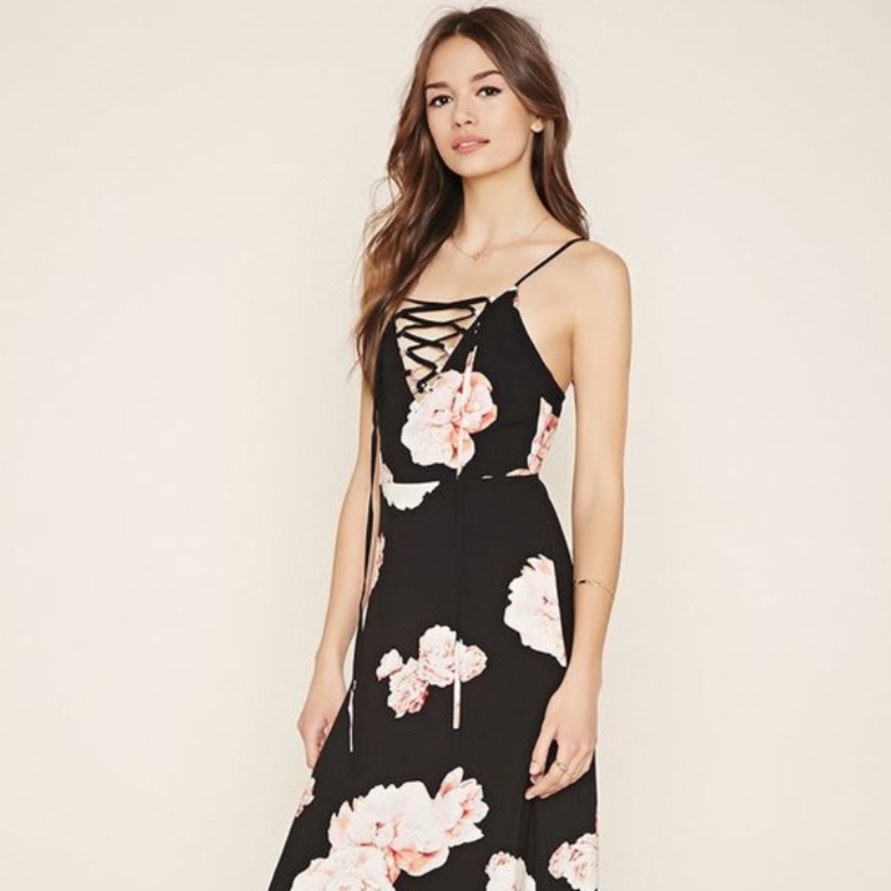 Forever 21 Floral Lace Up Maxi Dress