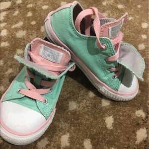 Mint Green and light pink Converse w/ two tongues