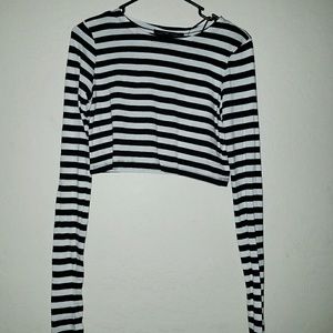 Zara Striped Long Sleeve Crop Top