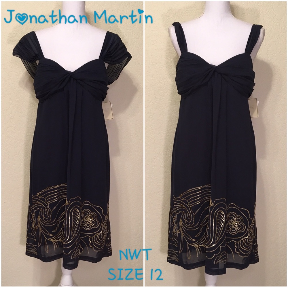 NWT Jonathan Martin Navy & Gold Sequin Dress