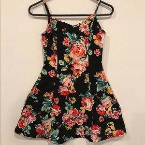 Black Floral Mini Flare Dress 👗