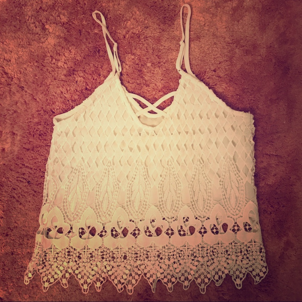 White Lace Tank w/ Crossing in the Back