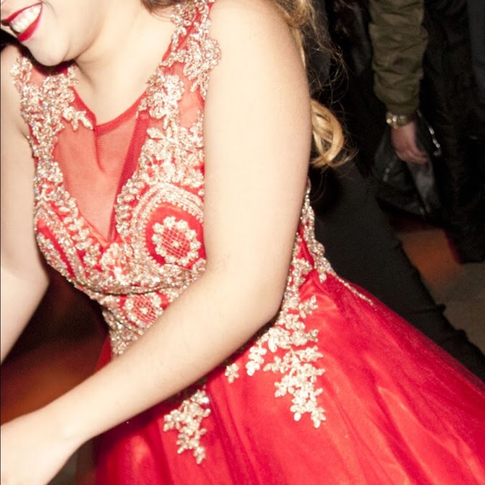 Red and gold short dress