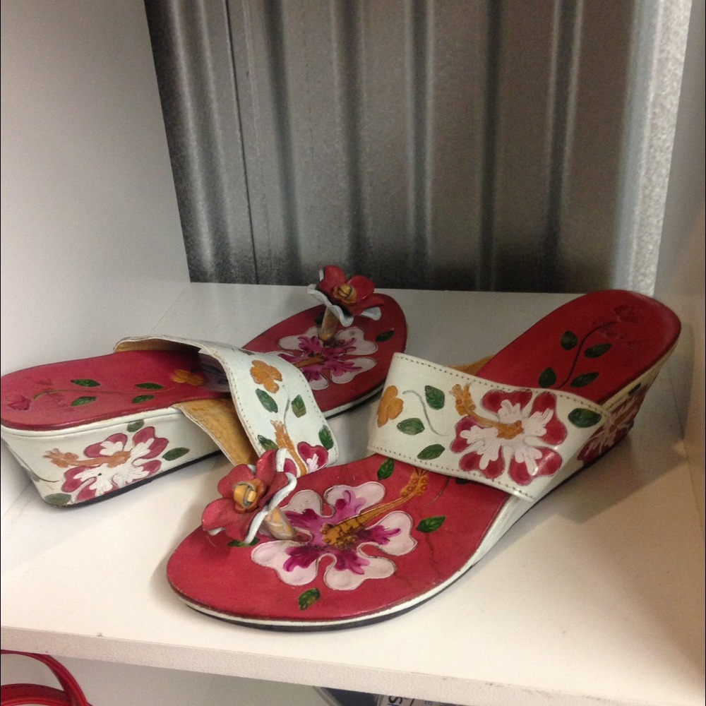 Zinnia Painted Leather Sandals Handmade