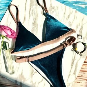 blue and pink velvet bikini set, brand new