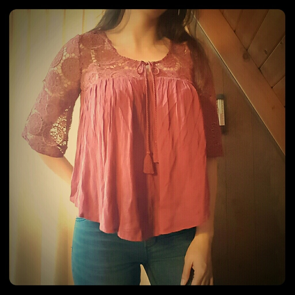 Rose Gauze & Medallion Crochet Top