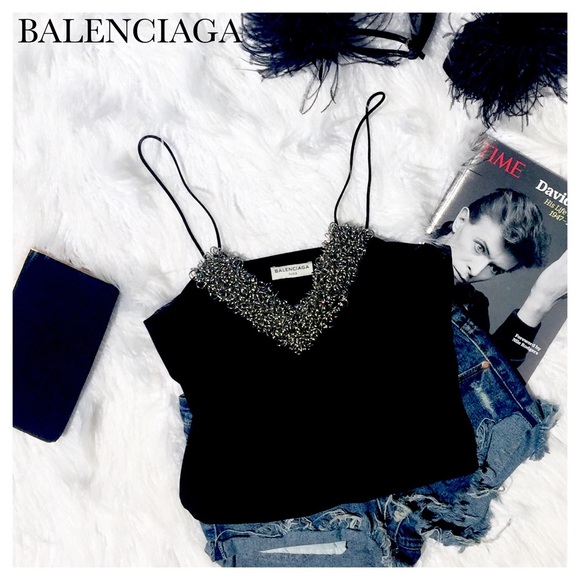 BALENCIAGA BLACK SLEEVELESS TOP WITH CHAIN TRIM