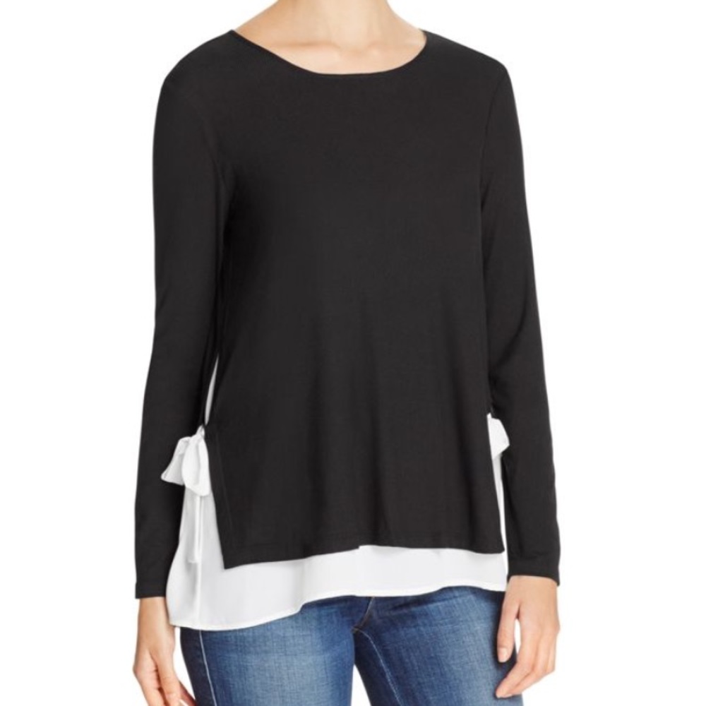 Gray and Black Side Tie Layered Top