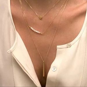 White Beaded Bar three layered stacked necklace!