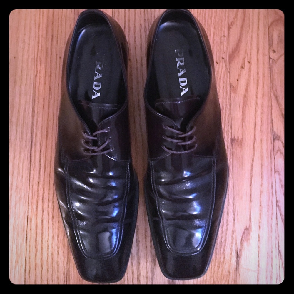 PRADA Chocolate Polished Lthr. Oxford